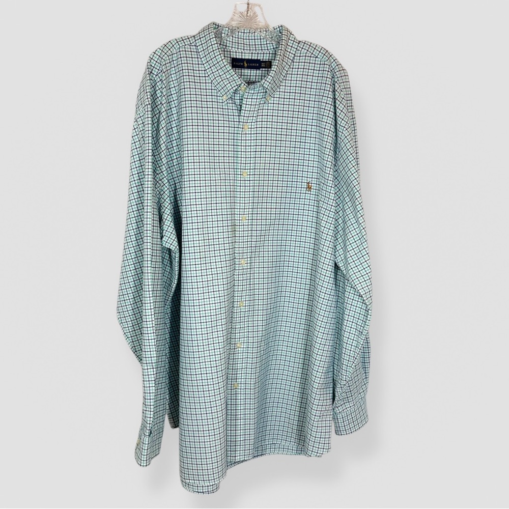 Ralph Lauren Button Down Size 3XLT Blue/Green Long Sleeve Oxford Casual Career